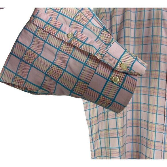 Peter Millar Pink & Blue Plaid Button-Down Cotton Dress Shirt, Men's XL - Picture 3 of 8